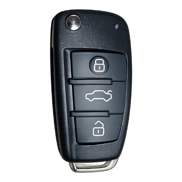 [4AD001] Coque de clé Audi / 3 boutons - pile CR 2032 / sur coque / lame HU66