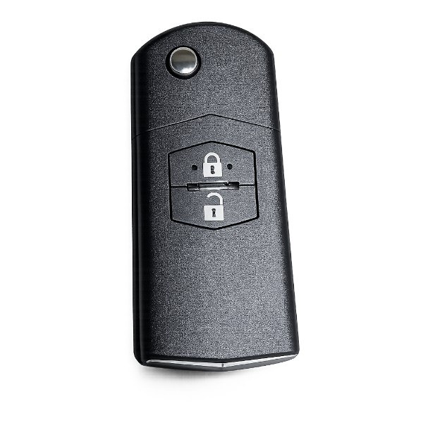 [4MZ025] Coque de clé Mazda / 2 boutons - pile CR 1620 / sur coque / lame MAZ24
