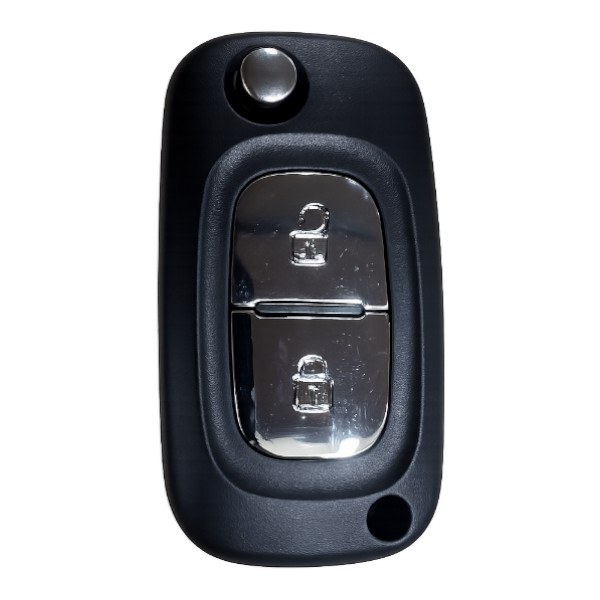 [4RN013] Coque de clé Renault / 2 boutons - pile CR 2032 / sur coque / lame VA6