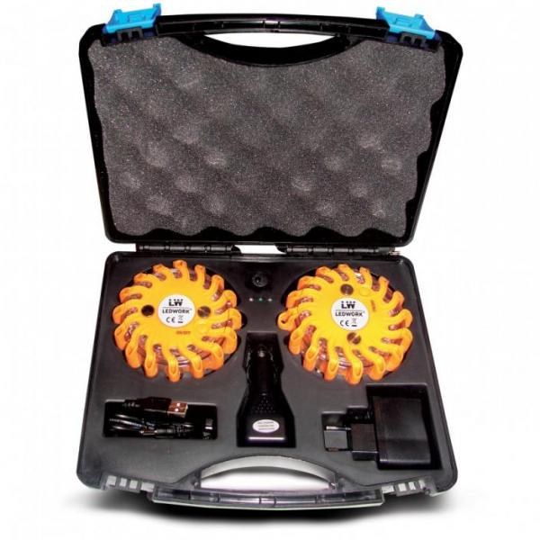 [GA2] Coffret de 2 balises LED magnétiques rechargeables - Duo Flash - 9 positions, 16 LEDs. Visible à 200 m et à 360°