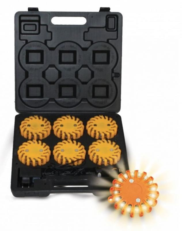 [GA6] Coffret de 6 balises LED magnétiques rechargeables - Duo Flash - 9 positions, 16 LEDs. Visible à 200 m et à 360°