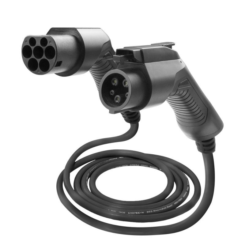 [2170] Câble de charge sur borne Type 2 pour véhicule Type 1 - 32Amp 7,68kw - 5 mètres